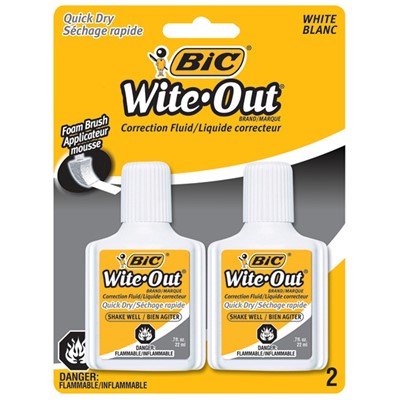 BIC White-Out Brand Quick Dry Correction Fluid, White, 2/PK - hm